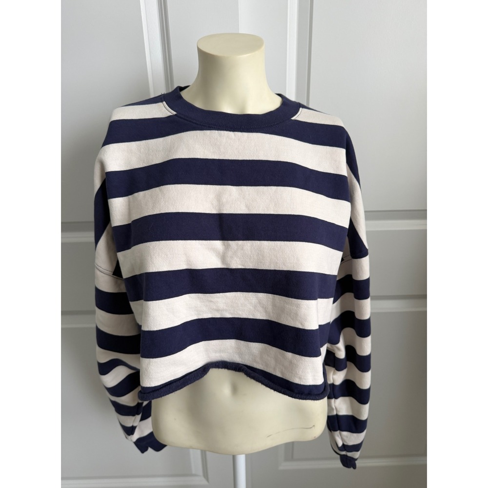 Brandy Melville Navy White Striped Cropped Sweatshirt Preppy One Size NWT